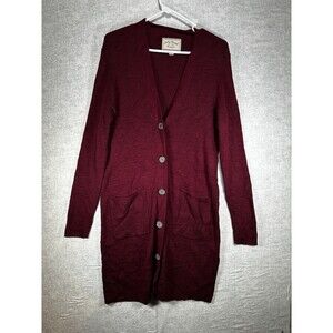 Lucky Brand Button Up Long Knit Cardigan Sweater Womens Medium Red Maroon